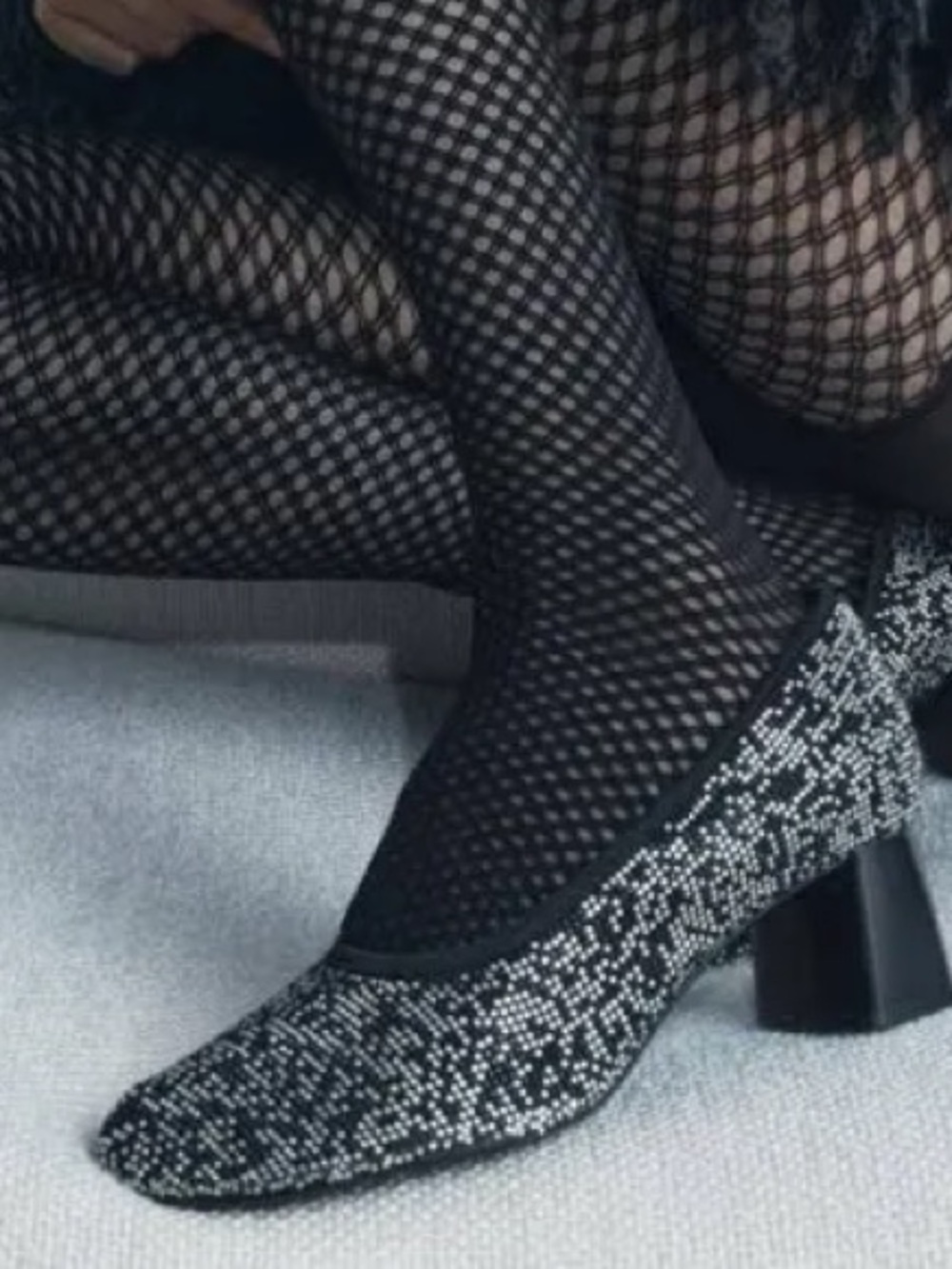 Zara Black and Silver Sparkle Block Heel Pumps - Women